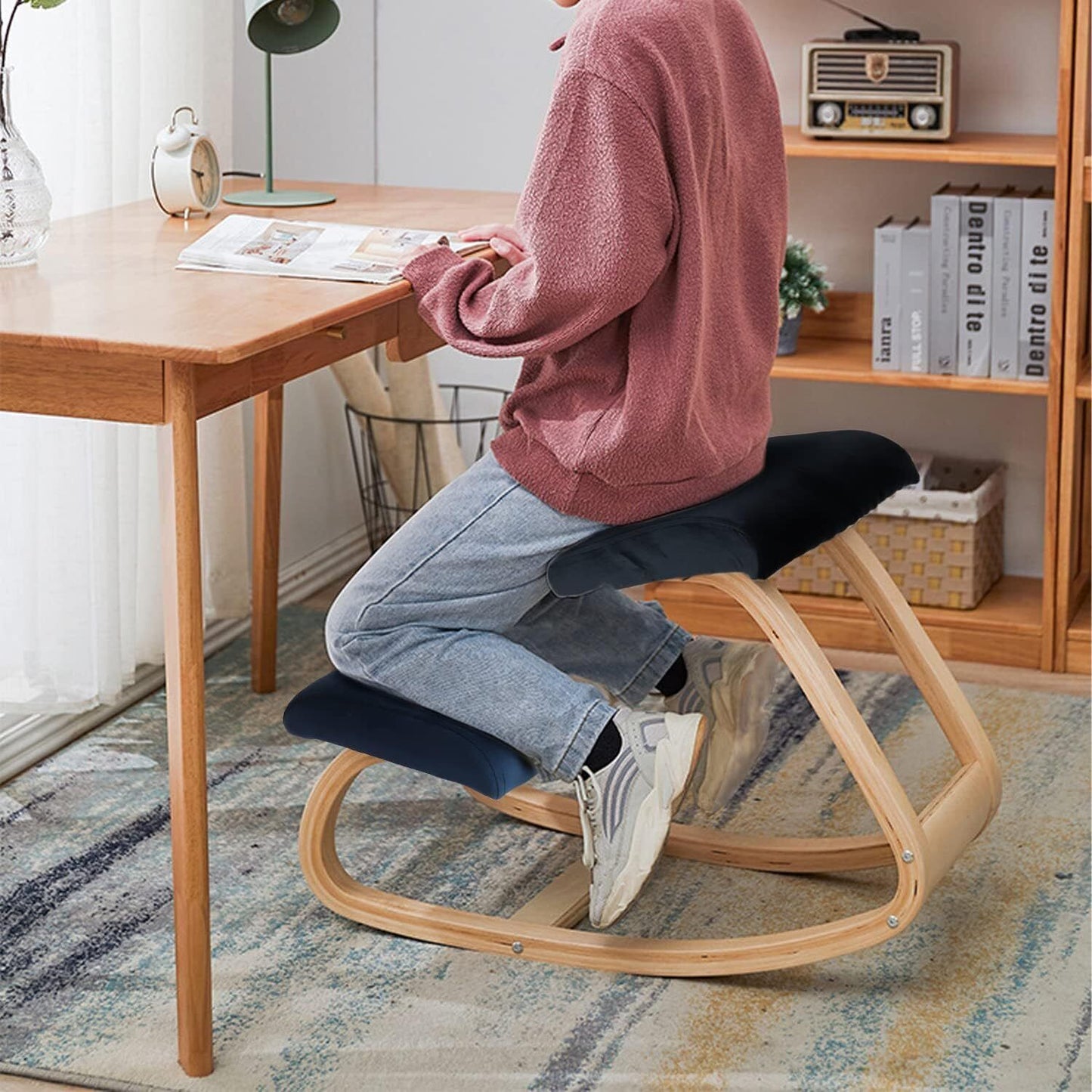 Ergonomic Wooden Kneeling Chair - Ergonomic Rocker Stool for Home and Office